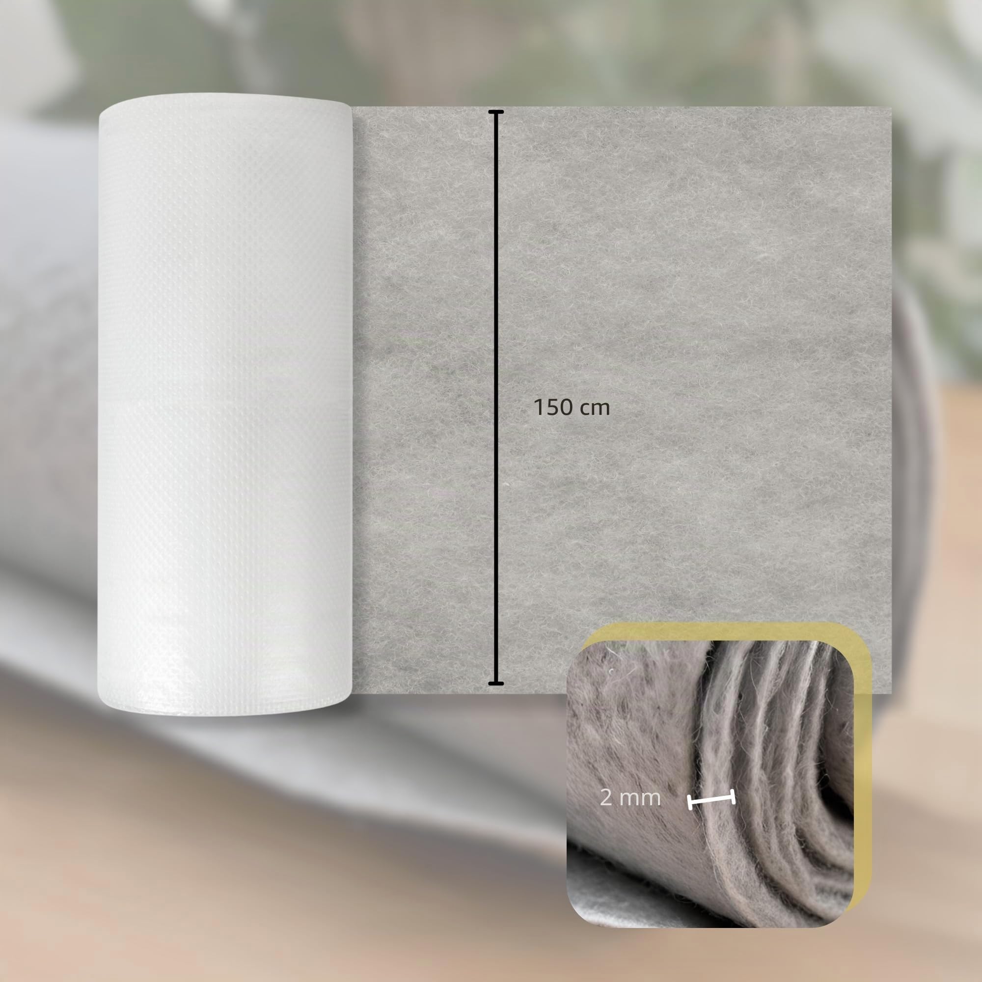 TAPHICEROS Rollo de tela de fieltro, gris, 500 cm x 150 cm, 2 mm, material de relleno, se vende por metros, tela para tapizar interiores para manualidades, bricolaje, automóviles, DIY