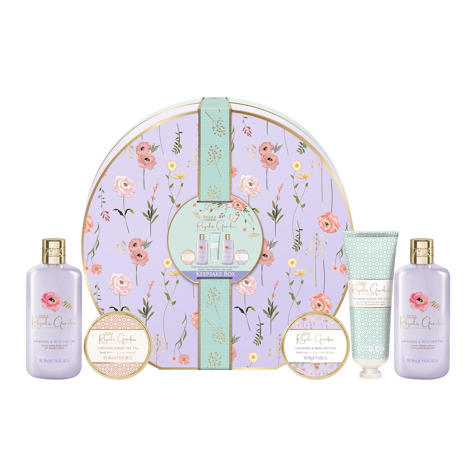 Baylis & Harding Royale Garden Lavender & Rosehip Tea Luxury Hat Box Gift Set (Pack of 1) - Vegan Friendly