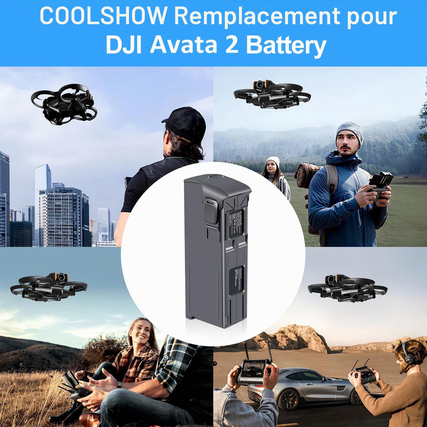 COOLSHOW Vol Intelligent Batterie Avata 2 2150mAh 2 Packs Offrant 23 Mins de Temps de vol Maximum et Triple Chargeur Batterie Avata 2 Hub de Charge Bidirectionnel Compatible avec Le Drone DJI Avata 2