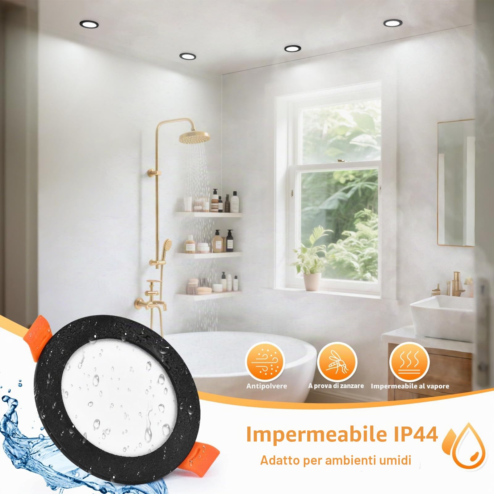 YindaLux Faretti Led da Incasso per Cartongesso, 5W 550LM IP44 Faretti LED Soffitto Dimmerabile, 3000K 4000K 6000K Regolabile Faretti da Incasso 230V Diametro Foro Ø65-75mm, Nero, Set di 10