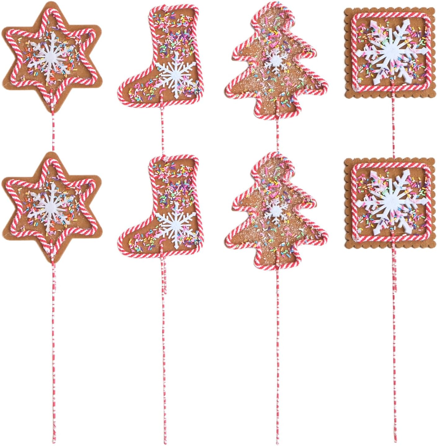 Egolot 22-26 Inch Gingerbread Ornaments Decor Picks for Christmas Decoration, Xmas Stems with Gingerbread Man Cookies and Red Berries for Xmas Tree Mantle Garland Centerpiece Decor