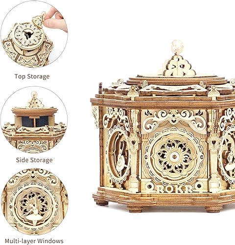 Miniatura 3 de ROKR Caja de música de rompecabezas de madera 3D (Secret Garden) – Kits de modelos para adultos, joyero musical giratorio, almacenamiento de