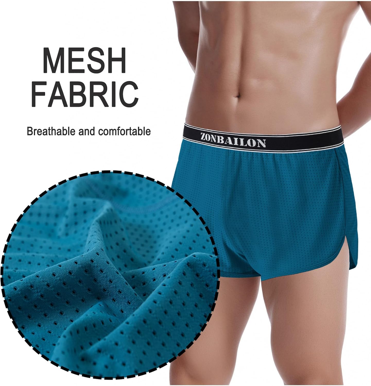 ZONBAILON Men's Sexy Large Split Side Boxer Shorts Fit Casual Running Boxers Mesh Breathable Underwears Athletic Trunks