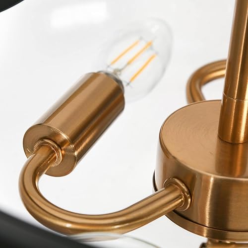 Miniatura 6 de Lámpara de techo semiempotrada, color negro y dorado, lámpara de techo de 3 luces moderna de granja con vidrio sembrado para cocina, dormitorio,
