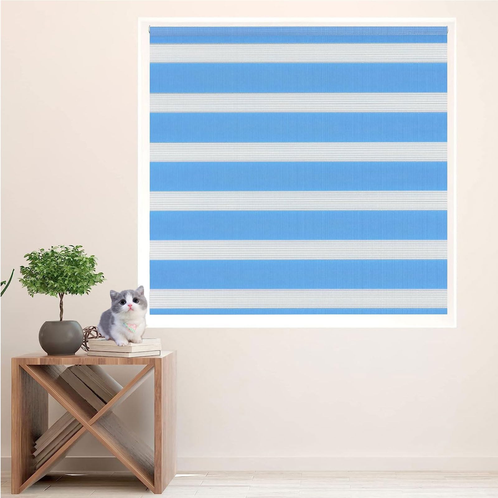 Doppelrollo Klemmfix Verdunkelung 55 x 340 cm Hitzeschutz Energiesparend Tag und Nacht Duo Rollo inkl. Montagematerial für Wohnzimmer Küche Büro, Blau