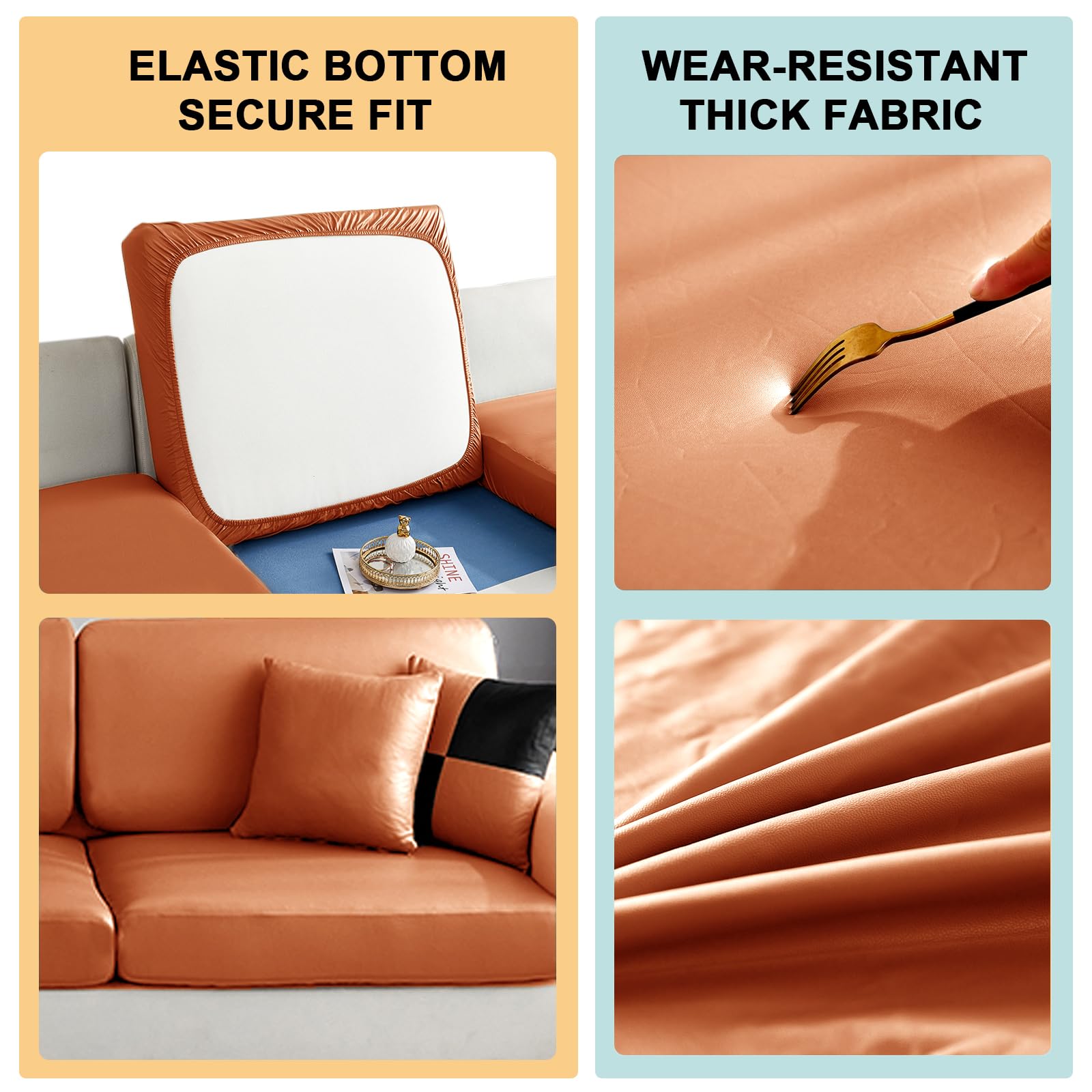 PU Leather Outdoor Cushion Cover - Waterproof & Non-Slip, Fits Sofa/Couch, Stretch Patio Cover, Multiple Sizes (Orange, S)