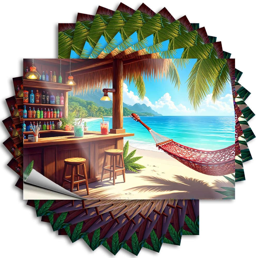 Bumper Bathroom Stuff Easy Apply | Beachside Bar with Hammock Overlooking Ocean. Southern Water Peel and Stick(6X9CM)