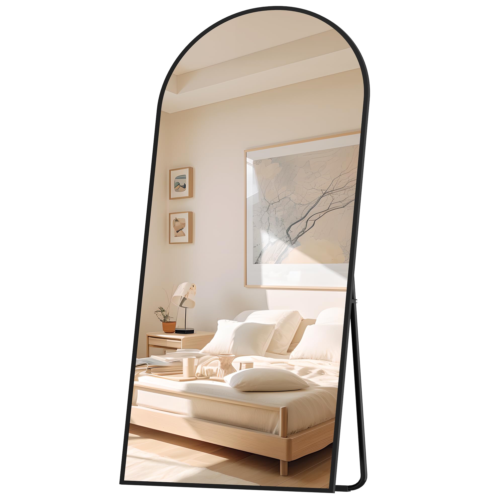 Hzuaneri Ganzkörperspiegel, 180 x 76 cm, Standspiegel mit Ständer, Ganzkörperspiegel zur Wandmontage, Hartglas, Rahmen aus Aluminiumlegierung, Für Schlafzimmer, Wohnzimmer,Schwarz DM42199B
