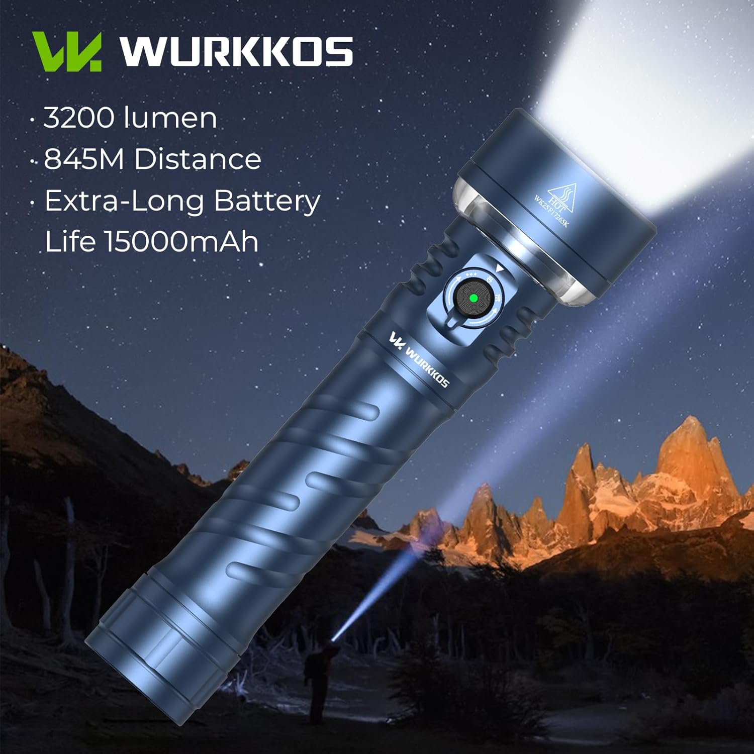 Wurkkos TS27 Rechargeable High Lumen Flashlights, 3200LM 2772Feet Long Throw Super Bright Flashlight,Bidirectional Lighting 300-hour Ultra-Long Flashlights for Camping,Exploration,Work(Blue)