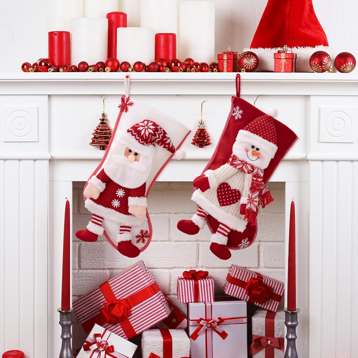 Zerodeko 2pezzi Calza di Natale Sacchetto Regalo di Natale Calza da Appendere Calze Natalizie