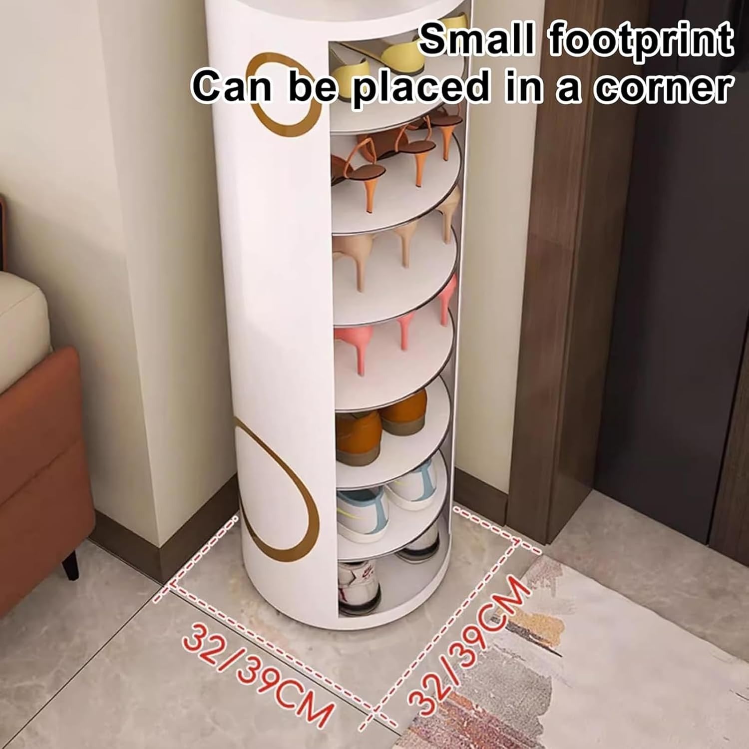 Free Standing Shoe Racks, Entryway Shoe Storage Cabinet 360° Rotation, Metal Revolving Stand for Leather Shoes, Heels (C 32CM/12.6IN)