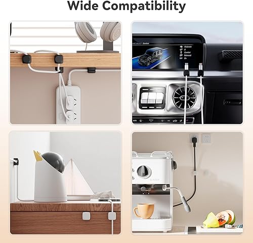 Miniatura 7 de Clips organizadores de cables, paquete de 8 clips giratorios para cables, soporte de cable de resorte para mesita de noche, gestión de cables de