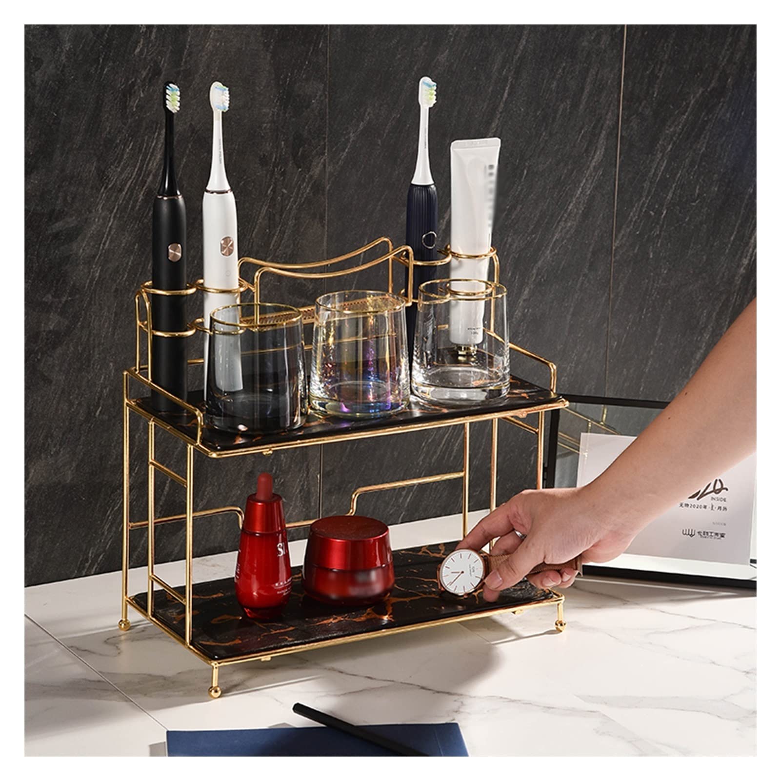 Soporte para pasta de dientes Estantes de baño Tocador de escritorio Cosméticos de doble capa Caja de almacenamiento Caja de almacenamiento de cepillos de dientes eléctricos Escritorio Soporte para pa