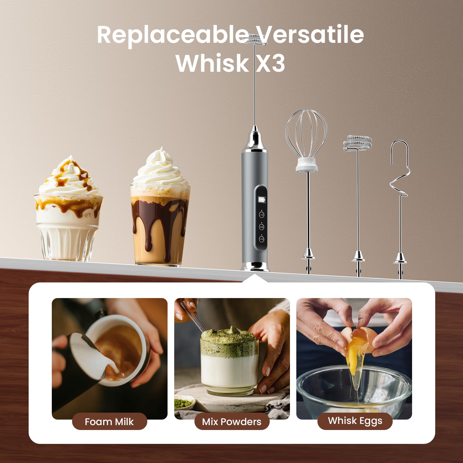 YUSWKO Mousseur à lait pour café, mousseur à lait portable, mélangeur de boisson rechargeable, fouet électrique étanche
