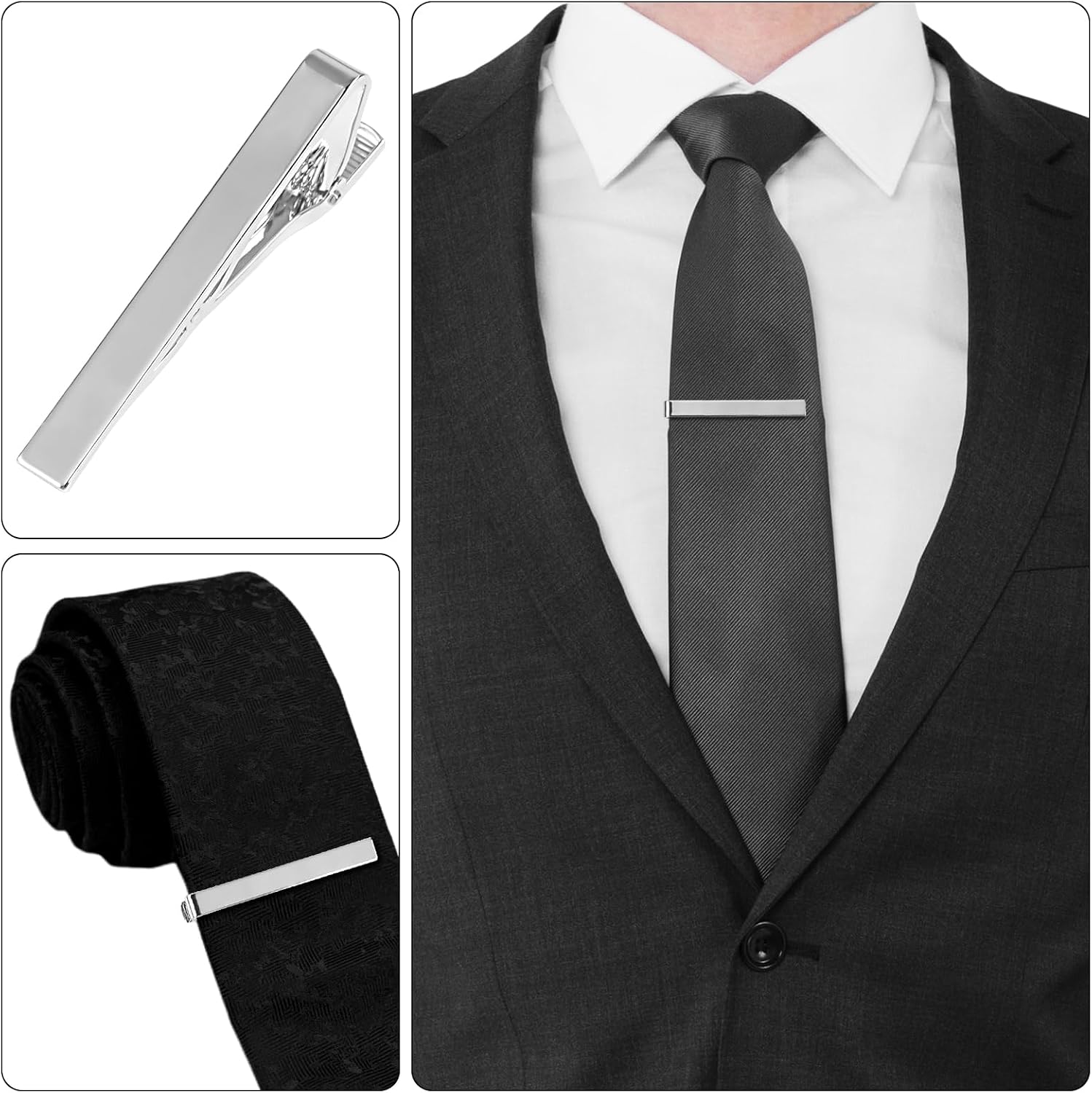 vivinin 5P Tie Clips For Men, 5 Different Color Tie Bar, Stainless Steel Tie Clip For Business, Wedding, Anniversary, Father's Day Gifts and Daily Life