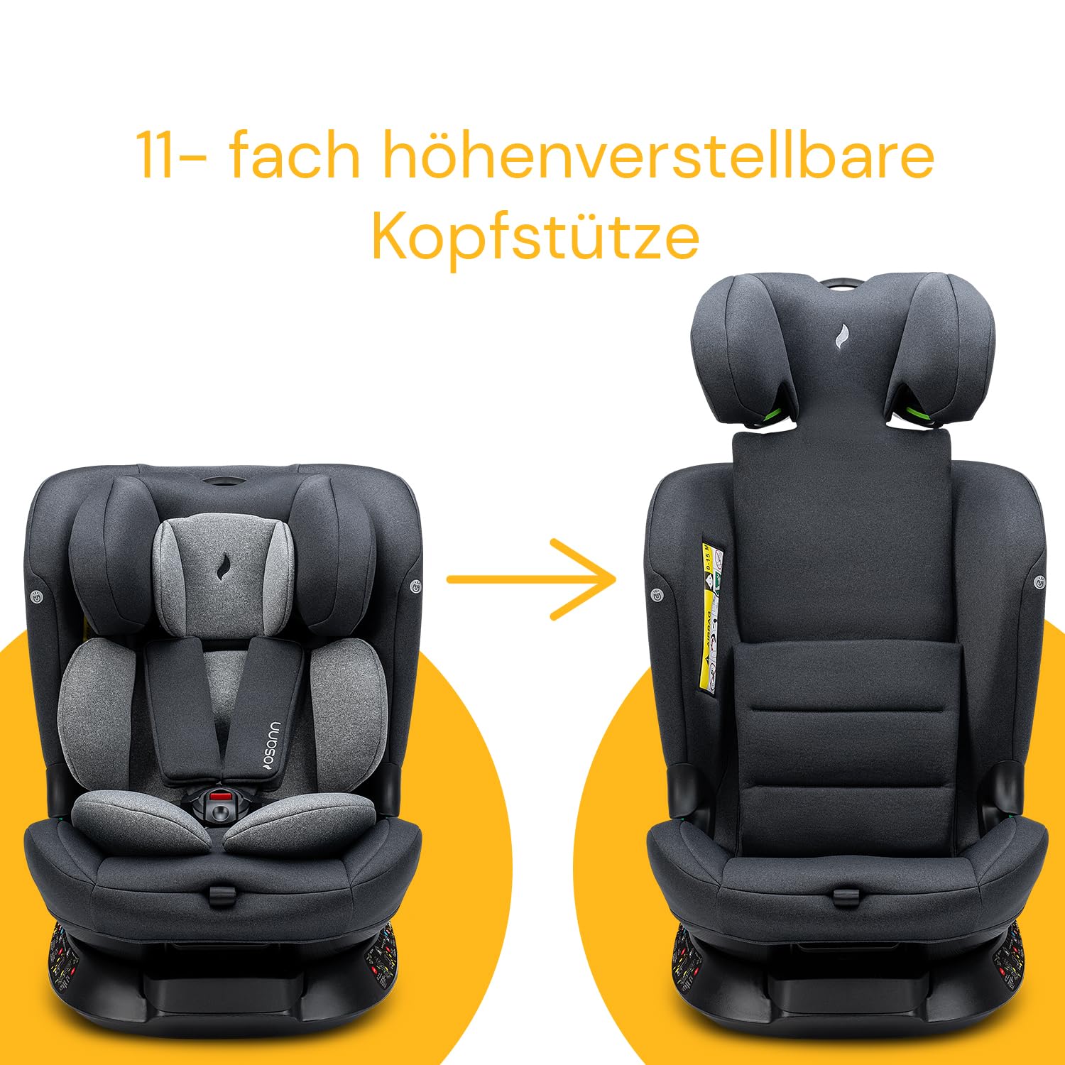 Osann Floyd360 Reboarder 360 drehbar mit Isofix, Kindersitz ab 1 Jahr | Kinderautositz 40-150 cm, 360 Grad drehbar in allen Positionen, bereits ab Geburt nutzbar, extra sicher und komfortabel-Grey