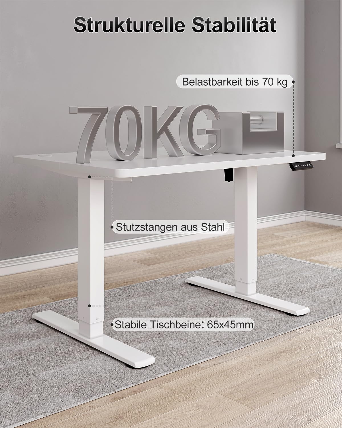 Airfish Höhenverstellbarer Schreibtisch 80x60cm, Kinder Schreibtisch Höhenverstellbar Elektrischer mit Memory-Funktion, Bürotisch Höhenverstellbar für Home Office Steh-Sitz Tisch Standing Desk Weiß