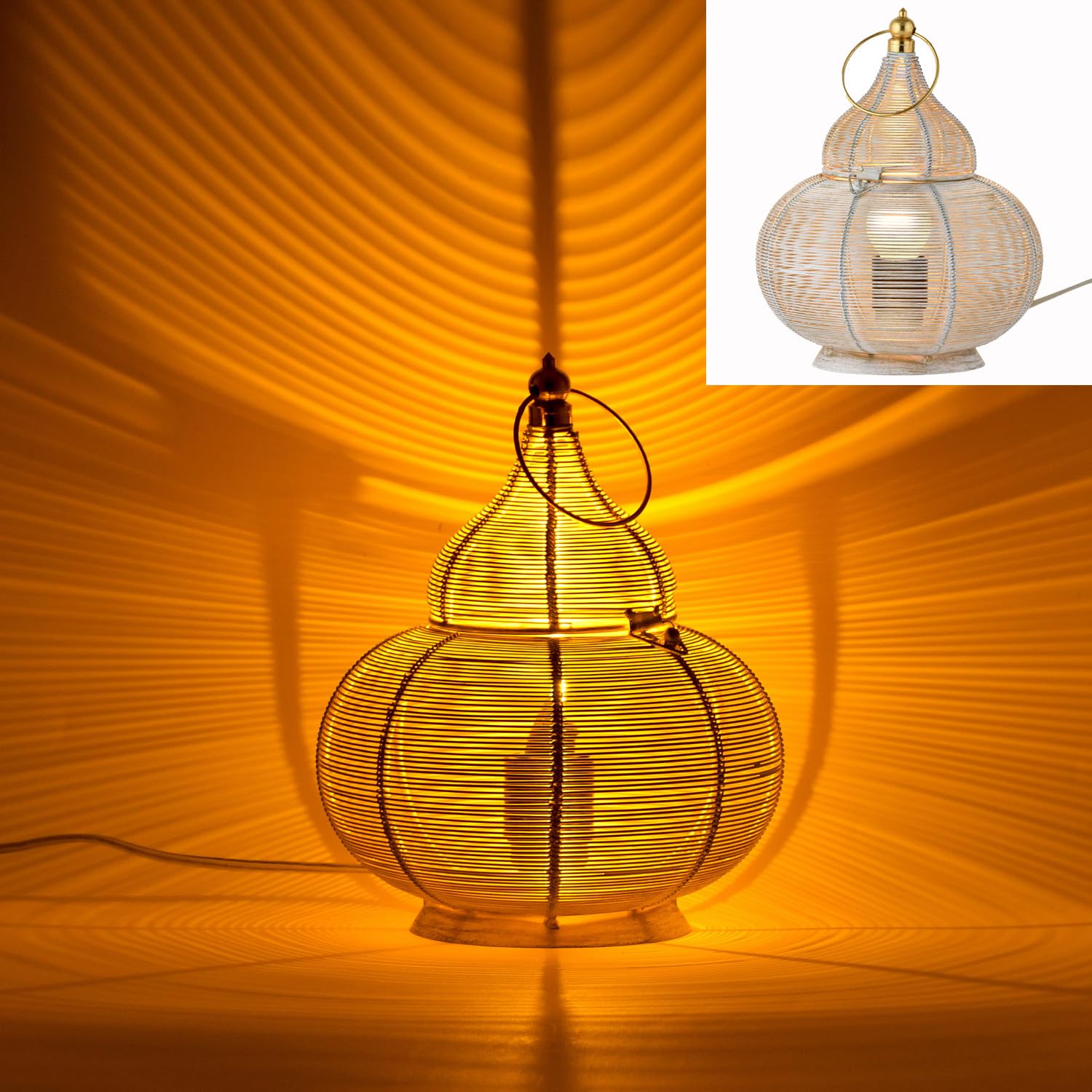 Marrakesch 2-częściowy zestaw lamp stołowych, lampka nocna, 25 cm, orientalna lampa dekoracyjna, lampa stojąca do salonu, sypialni lub pokoju dziecięcego | marokańska lampa stołowa Tamara biało-złota