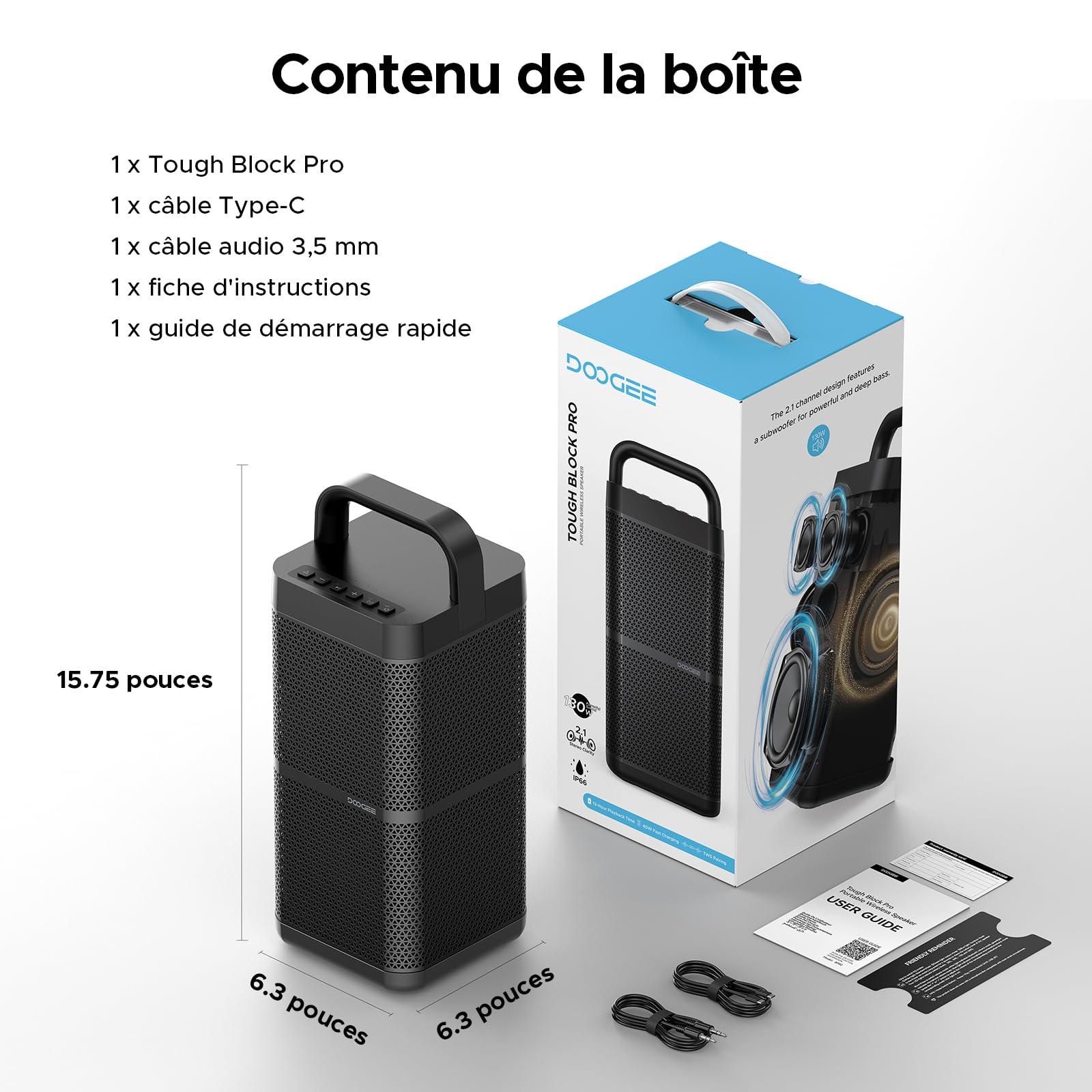 Enceinte Bluetooth Puissante 130W Crête Enceinte Portable avec Basses Renforcées, Boîtier Métallique, 20000mAh Batterie, Charge Rapide 60W, 13H Autonomie, IP66 Étanche,DSP,TWS pour l'extérieur,Camping