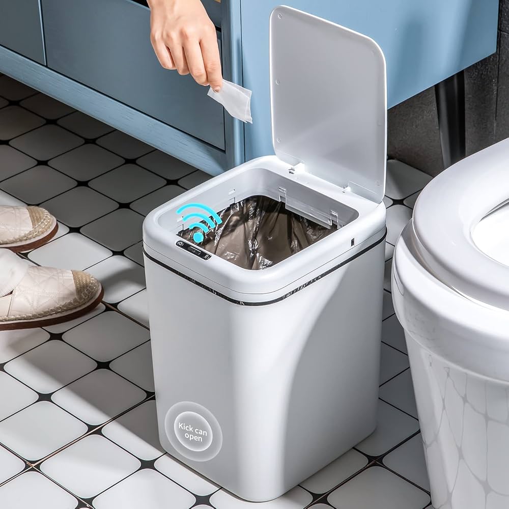 Amazon.com: Basurero de baño con sensor de movimiento de 2.8 galones, bote de basura automático sin contacto de 13 litros con tapa inteligente, papelera impermeable, papelera eléctrica para oficina, dormitorio, : Industrial