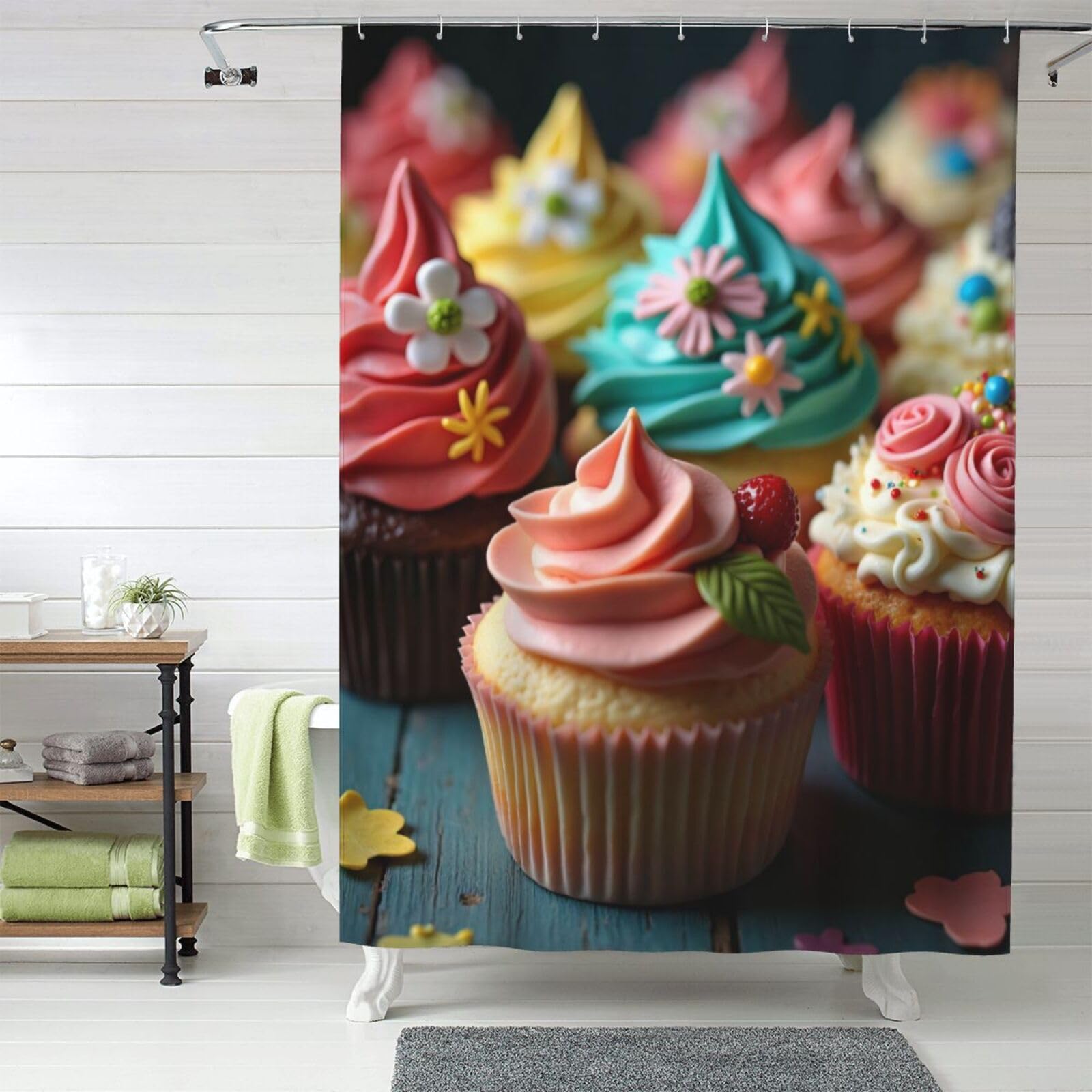Rideau de douche cupcake 152x183 cm en tissu épais lavable