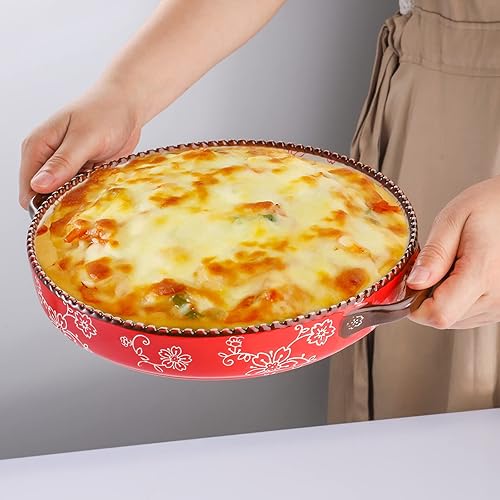 Miniatura 5 de AVLA Paquete de 2 moldes de cerámica para tartas, plato redondo para hornear de 9 pulgadas con doble asa, plato quiche de 28 onzas de profundidad