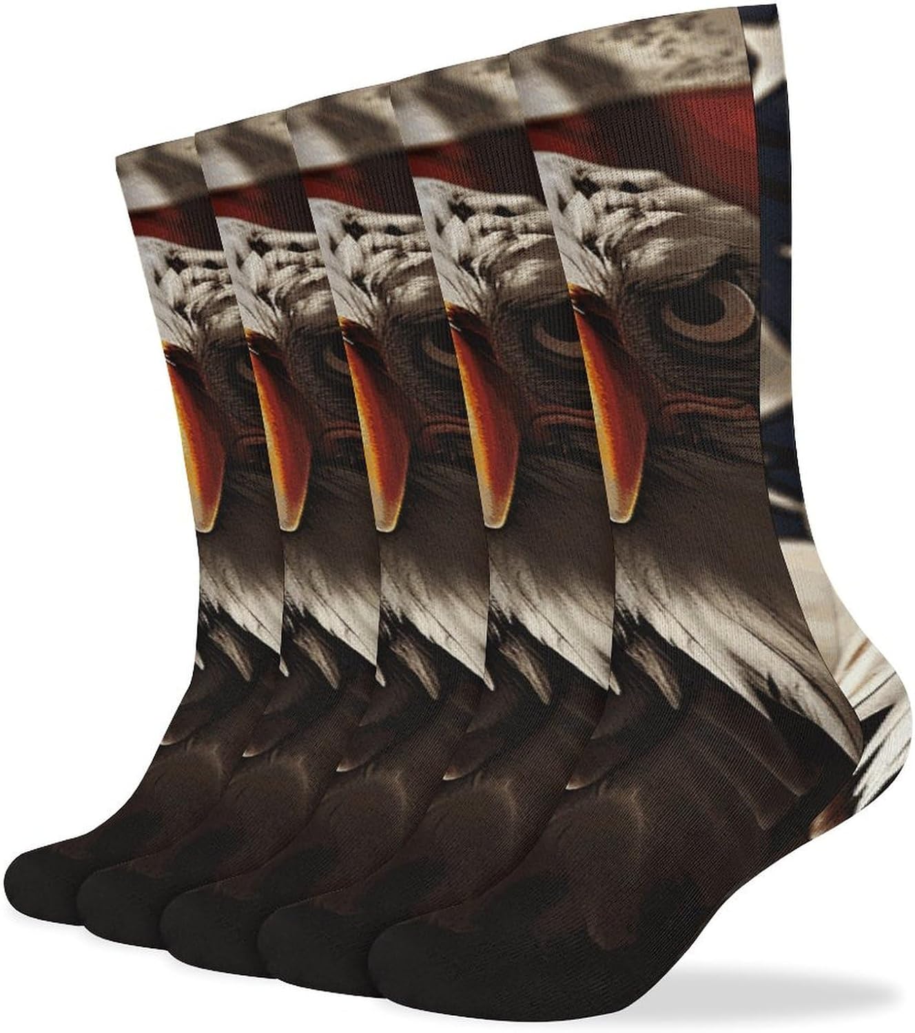 5 Pairs Knee High Socks Bald Eagle Flag Long Tube Boot Seamless Toe