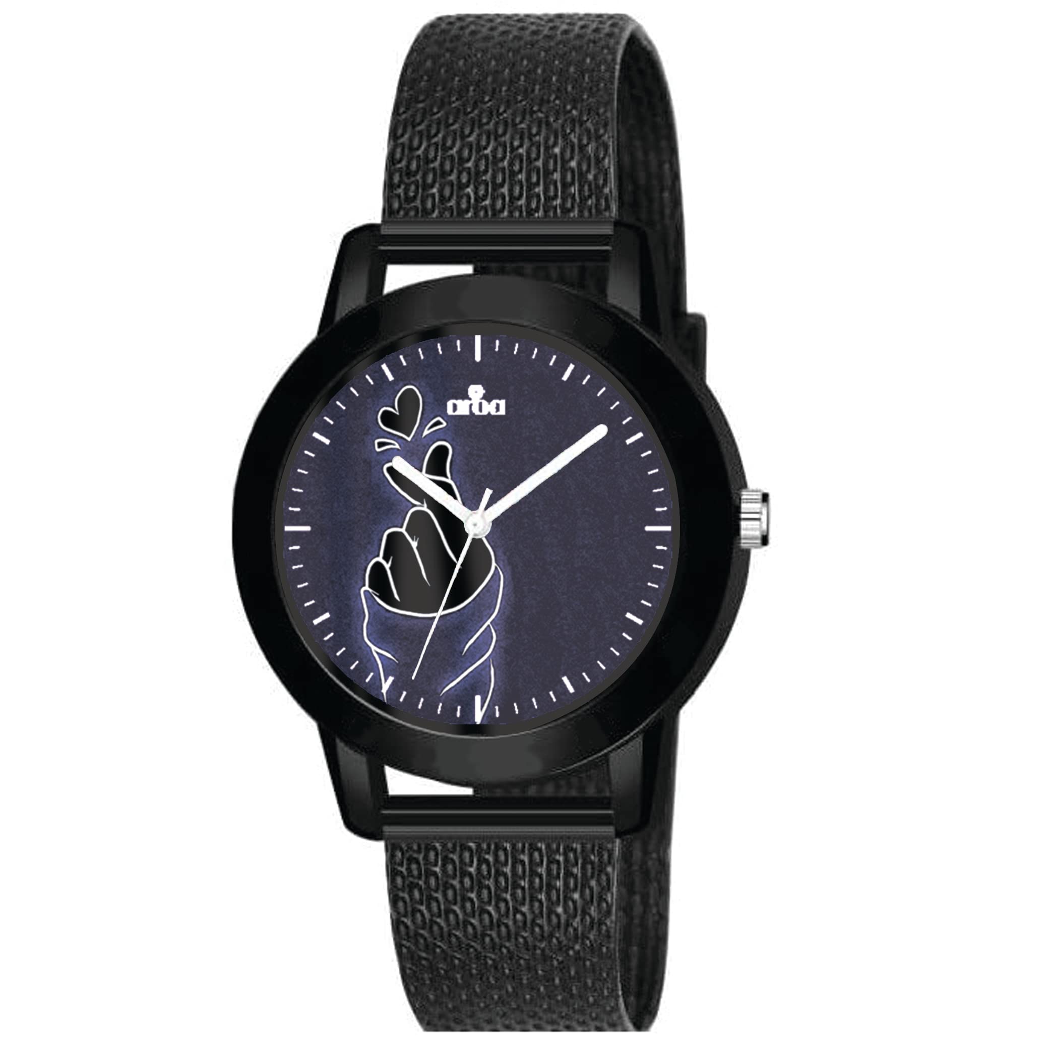 AROA Watch for Womens with Black Saranghae Finger Heart in Black Metal Type Rubber Analog Watch Black Dial for Women Stylish Watch for Girls (B0C28P6R3V) Amazon Price History, Amazon Price Tracker