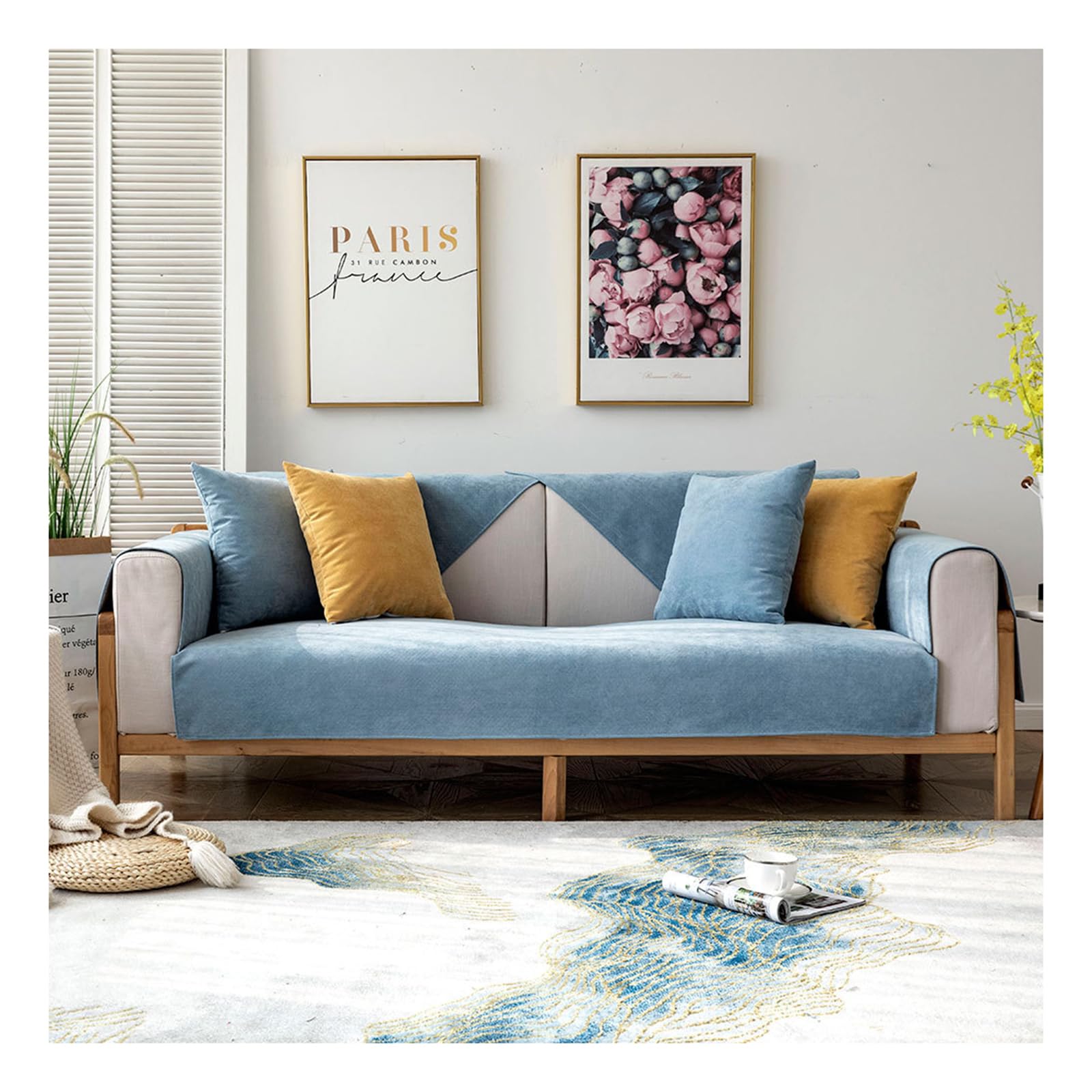 Tauzveok Sofa Covers 3 2 1 4 Seater, Chenille Non Slip Sofa Cover, Waterproof Cover for Sofa, Corner Sofa Cover L Shaped Sofa Cover,Blue,70 * 50cm