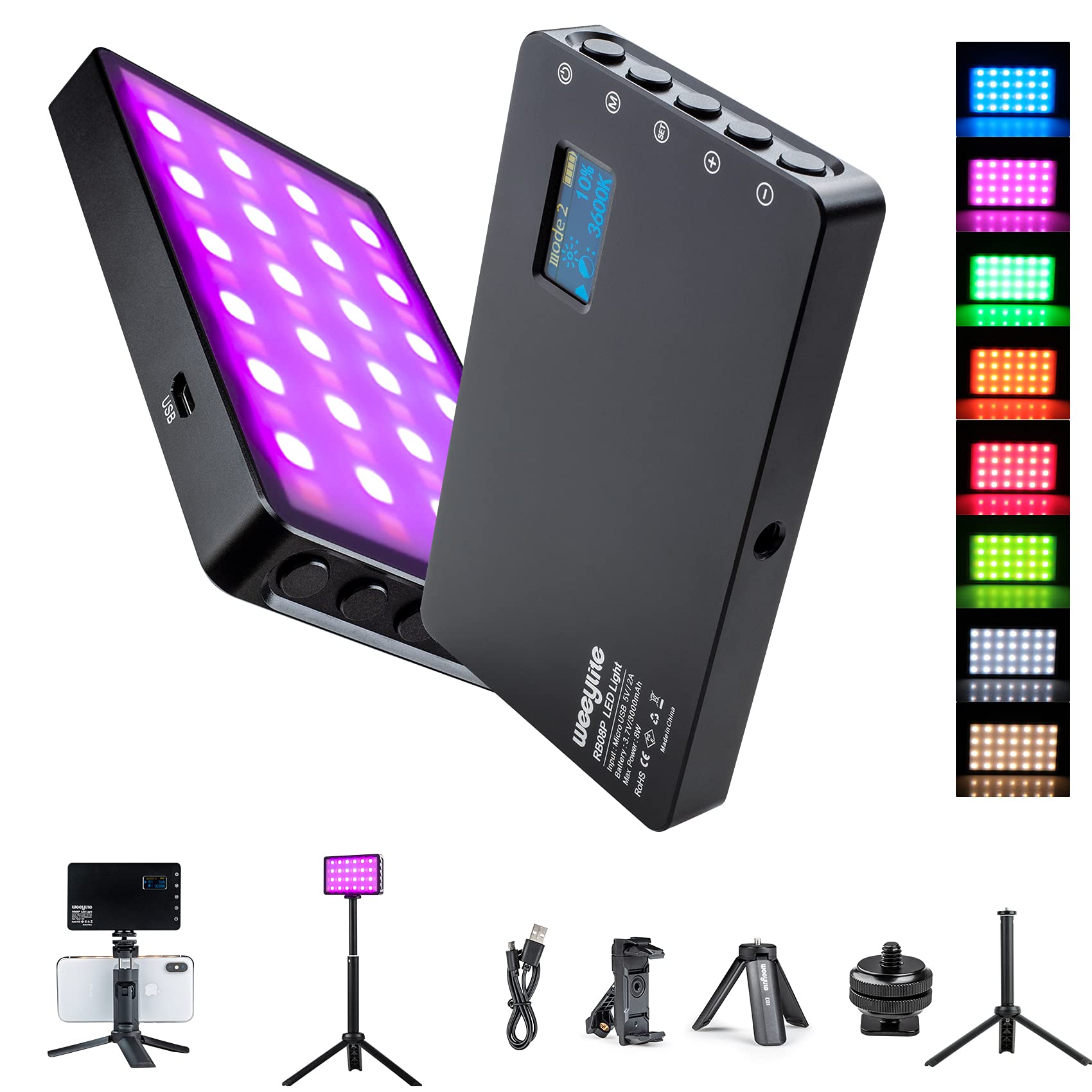 Amazon | RGB LEDビデオライト ポータブル内蔵充電式バッテリー LED