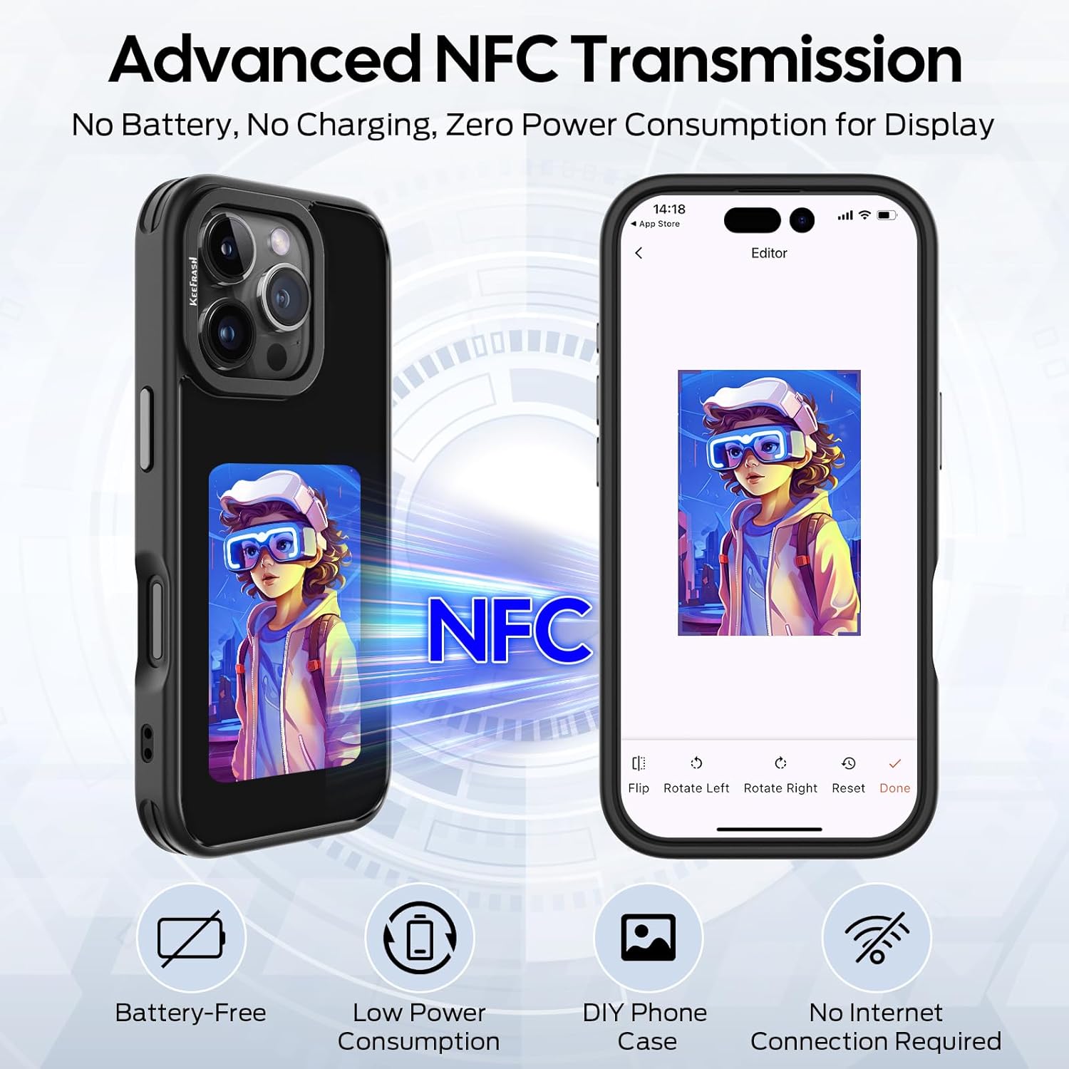 Upgraded Smart Ink Phone Case – 4.1" 4-Color E Ink Screen, 556×800 Resolution, NFC Digital Picture Phone Case, DIY Photo Transfer, Smart Ink Case Compatible with iPhone 16 pro– Black