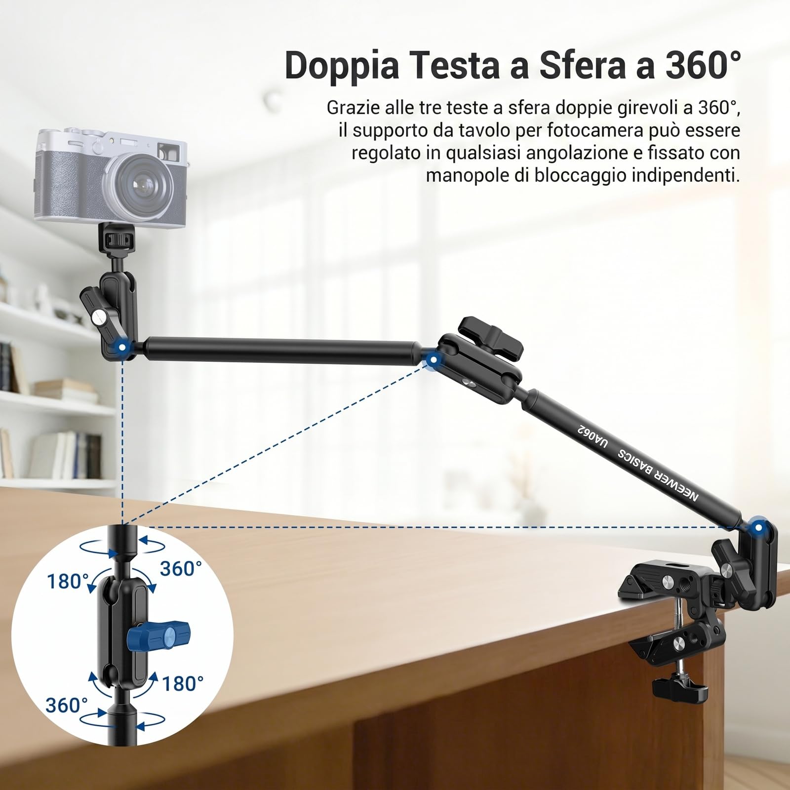 NEEWER BASICS UA062 - Braccio magico da 67 cm, con morsetto da scrivania e supporto magnetico per telefono compatibile con MagSafe iPhone Samsung Video Recording, DSLR Action Camera Webcam, carico