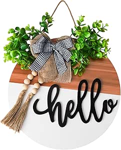 Amazon.com: Wooden Front Door Welcome Sign, Round Colorblock Wreath ...
