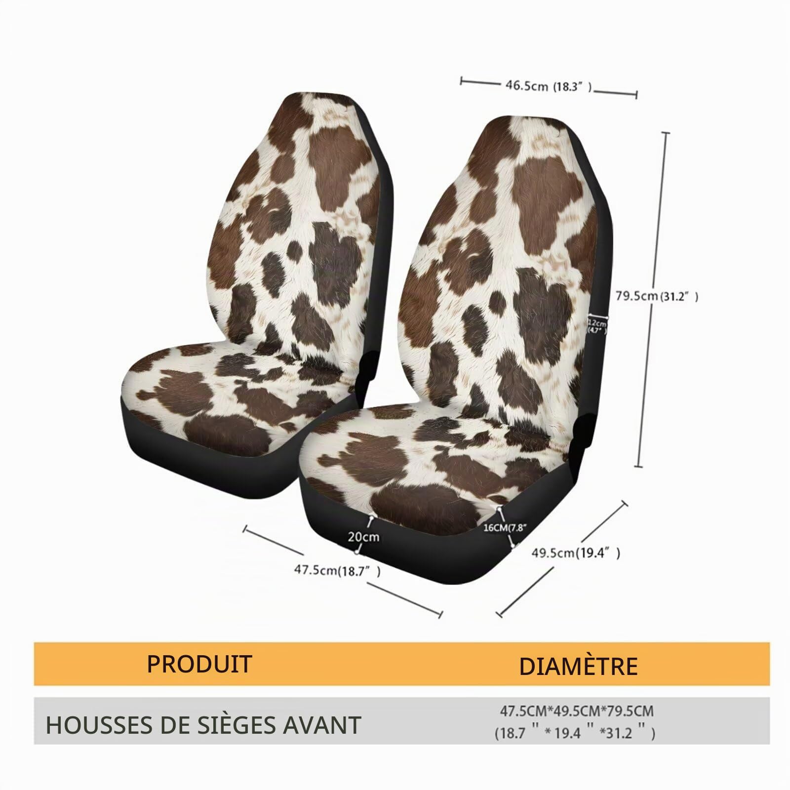 Lot de 2 housses de siège avant de voiture - Motif vache brune - Housses de siège de véhicule antidérapantes - Housse intérieure de voiture lavable - Protecteur de siège universel - Convient