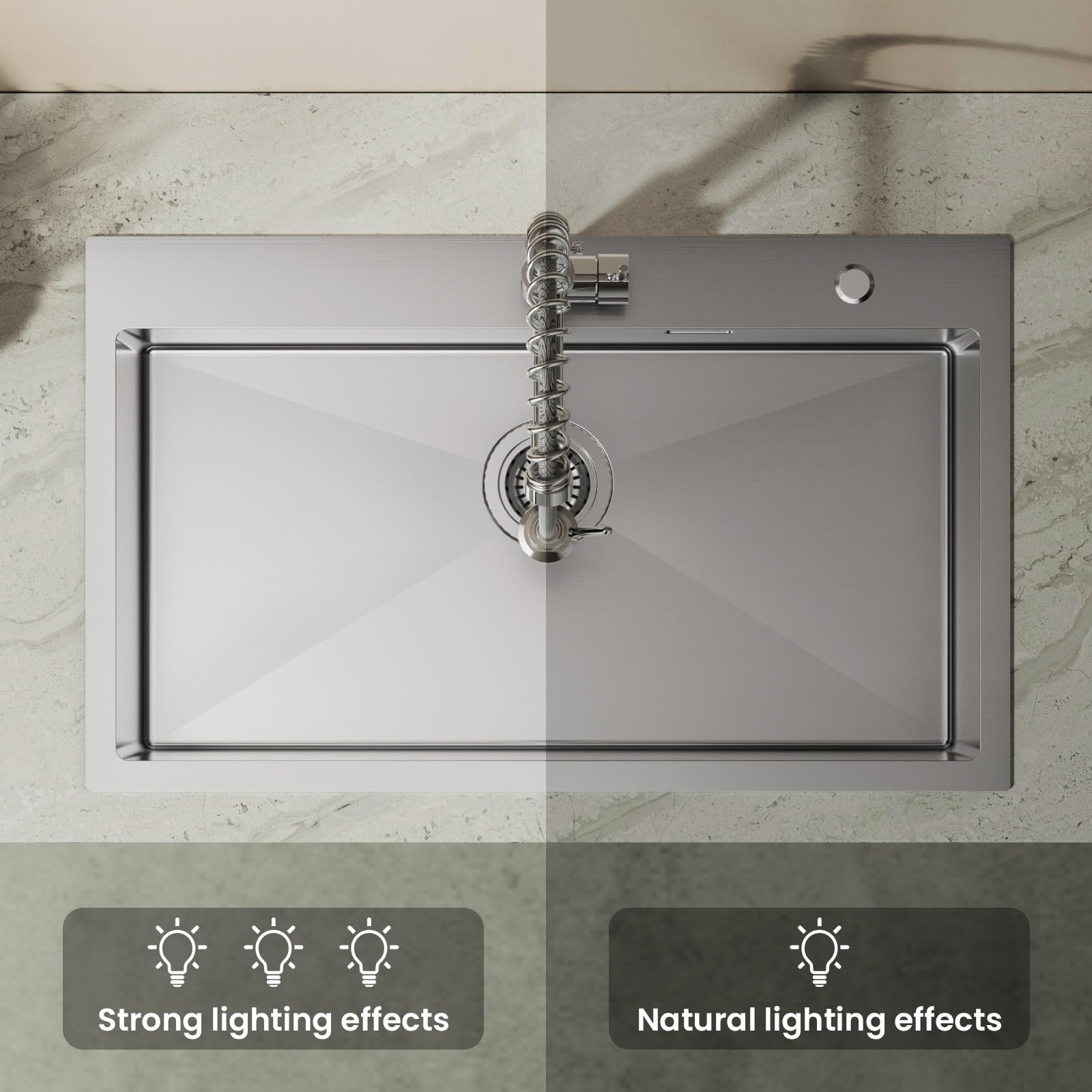 Auralum Lavandino Cucina 75 x 45 cm, Lavello Cucina 1 Vasca con Gocciolatoio, Lavabo Cucina Acciaio Inox da Appoggio con Troppopieno, Sifone e Set di Drenaggio