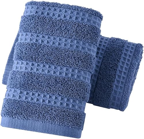 Toallas de mano azul marino, 100% algodón, tejido a rayas, de secado rápido, toallas de cocina ultra absorbentes y ligeras para baño (2 piezas,