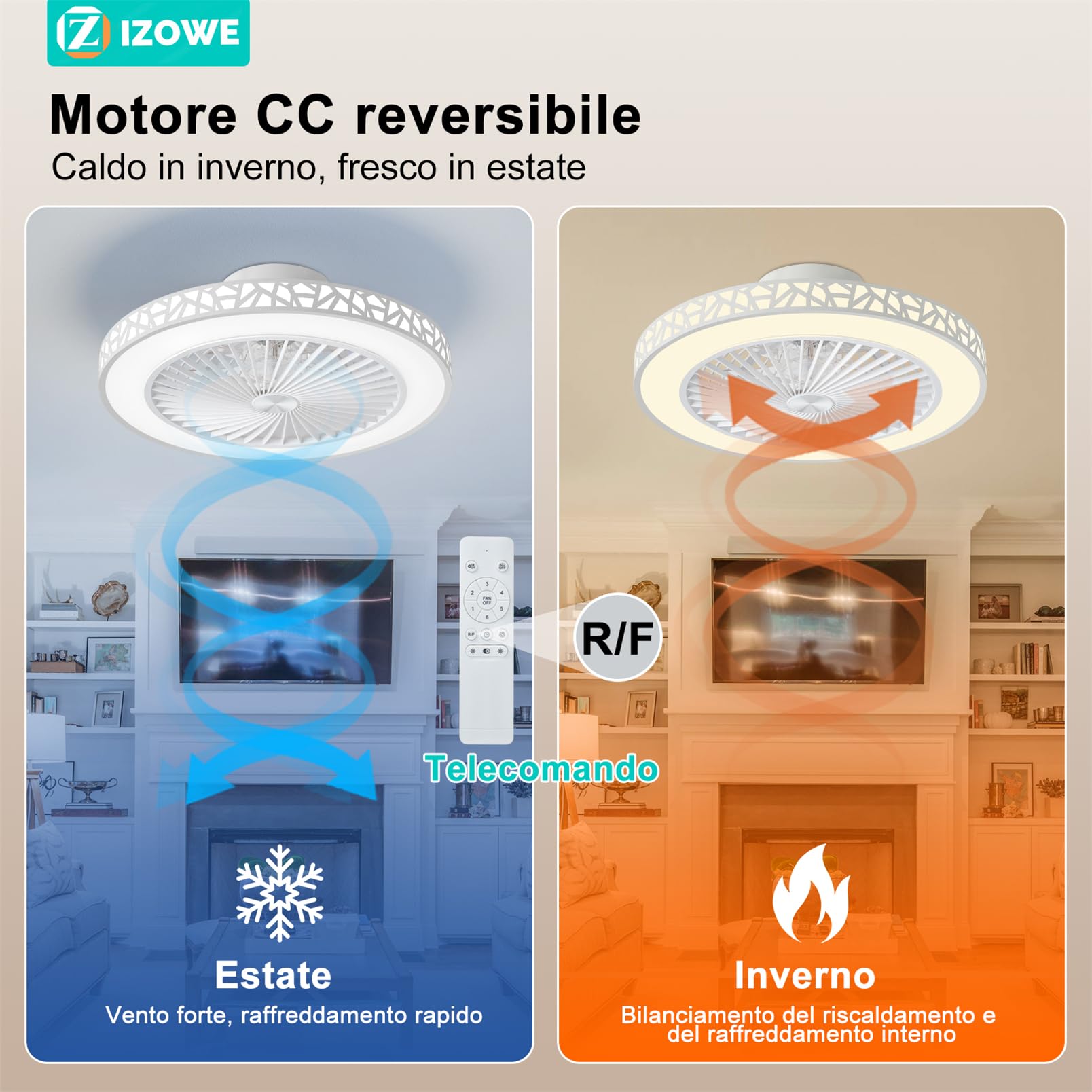 Ventilatore da Soffitto con Luce Moderno 48cm Bianco, 6 Velocità e Reversibili Ventilatori Silenziosi, 40W Regolabile 3 Temperature, Ventaglio con Lampada e Telecomando Timer, Camera da Letto Cucina