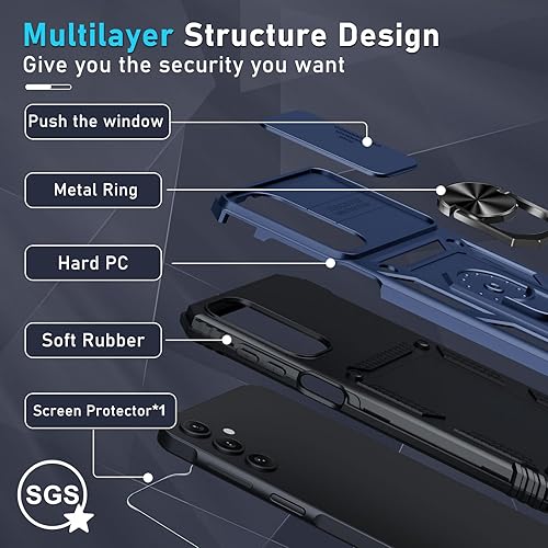 Miniatura 4 de Janmitta Funda para Samsung Galaxy A15 5G integrada, protector de pantalla + soporte de anillo de dedo, resistente a prueba de golpes, funda