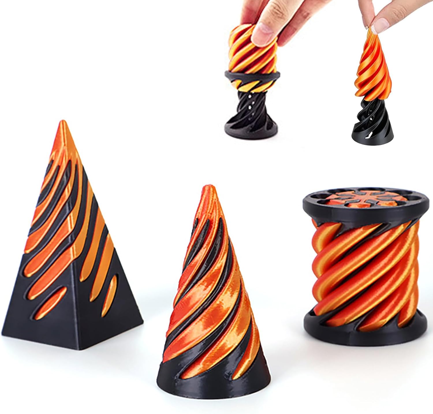 3Pcs Impossible Cone, Spiral Cone Fidget Toy 3D Printed Spiral Fidget Toys Impossible Pyramid Passthrough Sculpture, Mini Cones Pass Through Pyramid Fidget Toy for Stress and Anxiety Relaxing