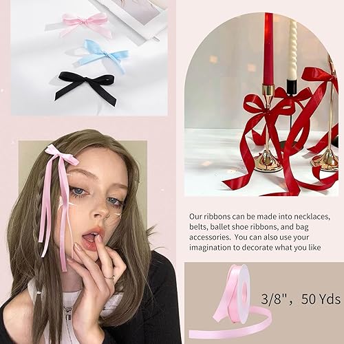 Miniatura 4 de Lazos para el pelo para mujeres y niñas, 38 pulgadas, 50 yardas, lazos para el pelo con borla para niña con cola larga, accesorios de cabello de