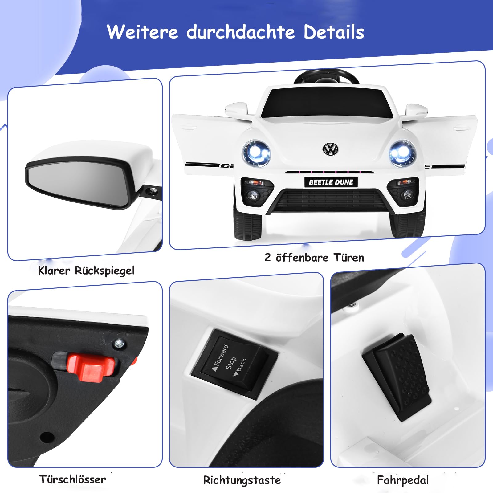 DREAMADE Elektroauto für Kinder, 12V Kinderfahrzeug mit 2,4G Fernbedienung, Kinderauto elektrisch mit LED-Licht & Musik & Sicherheitsgurt, Elektrofahrzueg für Kinder ab 3 Jahre (Weiß)