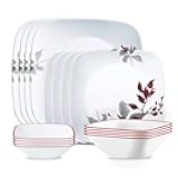Kyoto Leaves 16pc, Service for 4, Dinnerware Set, 8 plates bowls, Chip & Break Resistant, Dinner and Corelleware White