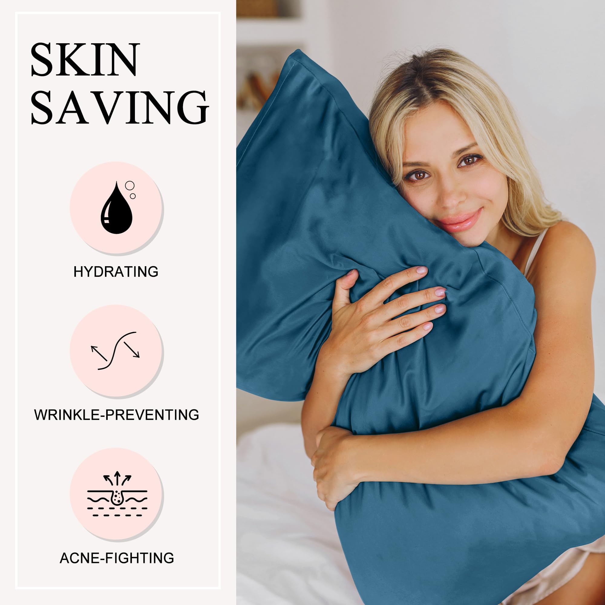Seiwohl Satin Pillowcases for Hair and Skin 2 Pack & Satin Hair Scrunchie and Bonnet Set - Image 4
