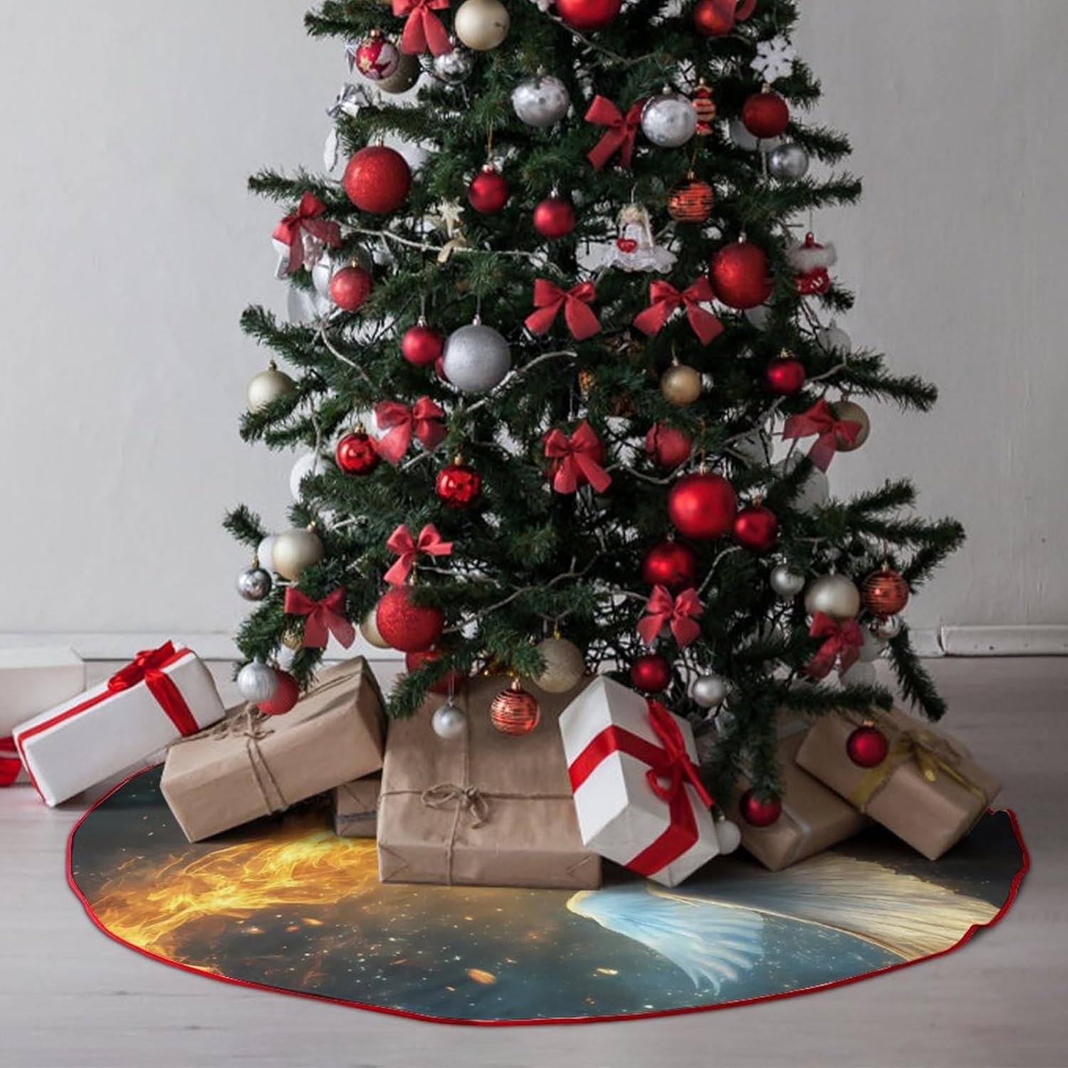 Holy Spirit Dovees Christmas Tree Skirt Ornaments Christmas Tree Mat for Home Party Holiday Decorations