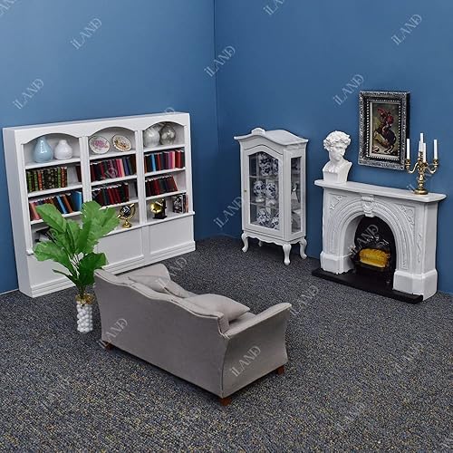 Miniatura 4 de iLAND Muebles modernos para casa de muñecas en escala 1/12 de sofá en miniatura para sala de estar de casa de muñecas (terciopelo azul oscuro)