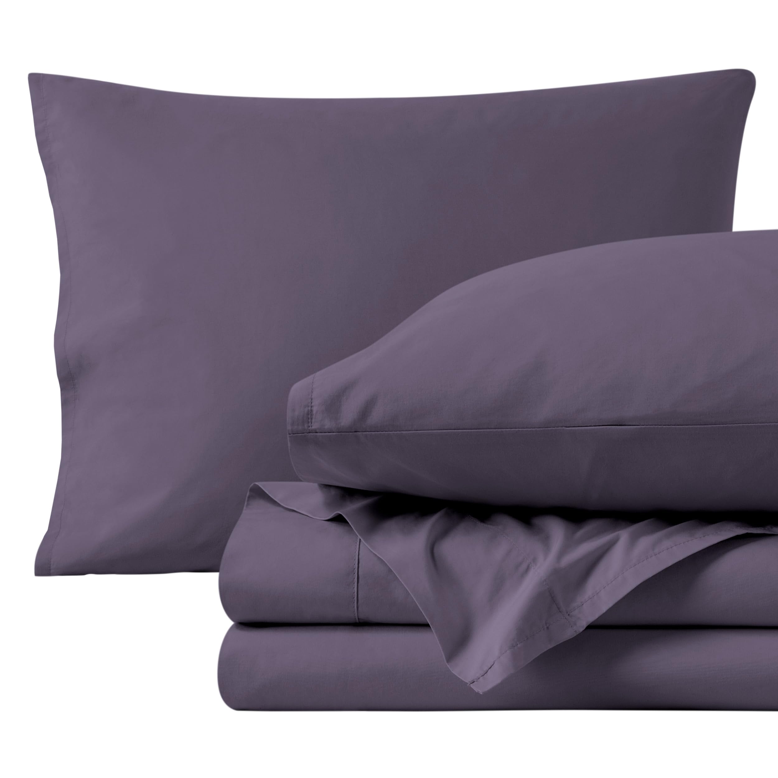 Bare Home 100% Organic Cotton Full Sheet Set - Crisp Percale Weave - Cool, Breathable, and Hypoallergenic - Bedding Sheets & Pillowcases - Luxury Hotel Sheet Set (Full, Dusty Purple)