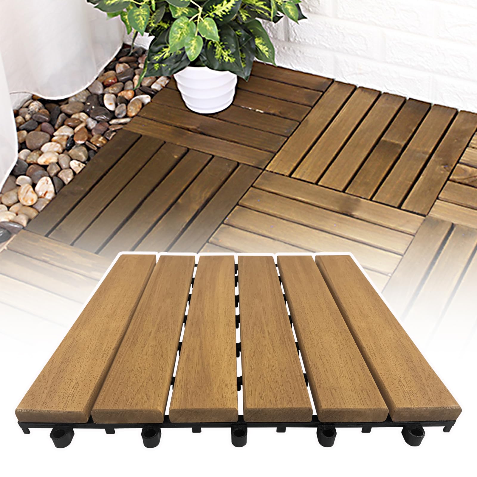 Lot de 55 dalles de terrasse en bois d'acacia - Avec système de clic - 30 x 30 cm - Modèle A