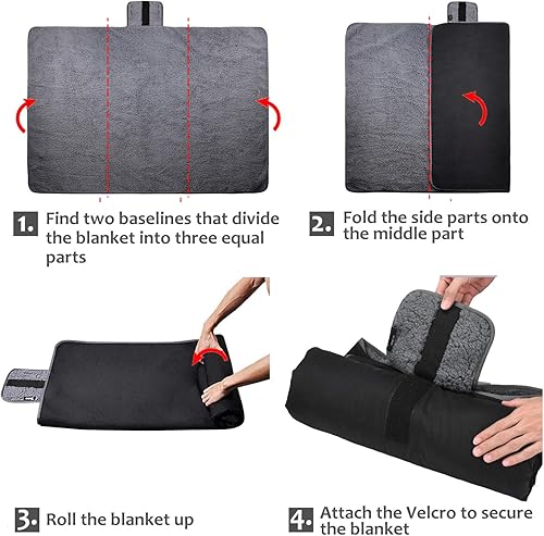 Miniatura 7 de Tirrinia Manta impermeable para exteriores, 51 x 59 pulgadas, tapete de vellón Sherpa para estadio, resistente al viento, para barco, viajes,