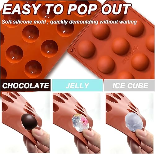 Miniatura 4 de Lerykin Moldes de silicona semiesfera de 15 cavidades, antiadherentes, 2 paquetes de moldes de silicona de media esfera para hacer gelatina,