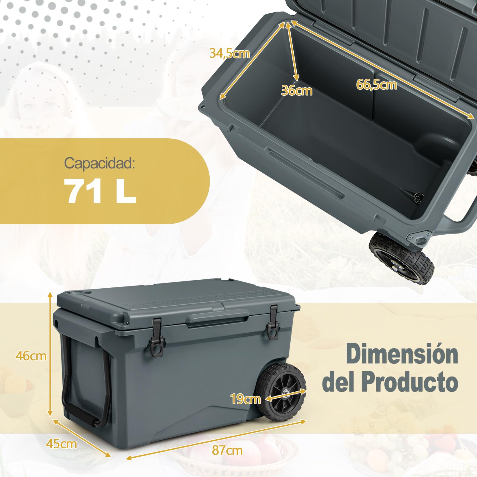 COSTWAY Enfriador Rotomoldeado, Hielera Portátil con Portavasos Integrados, Abridor de Botellas, Retención de Hielo Durante 5-7 Días, a Prueba de Fugas para Camping, Picnic, Pesca